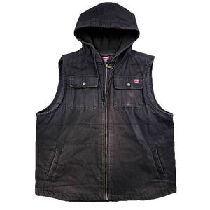 Wrangler Workwear Hoodie Vest Mens Size 2XL Black Canvas Full Zip Quilted Chore